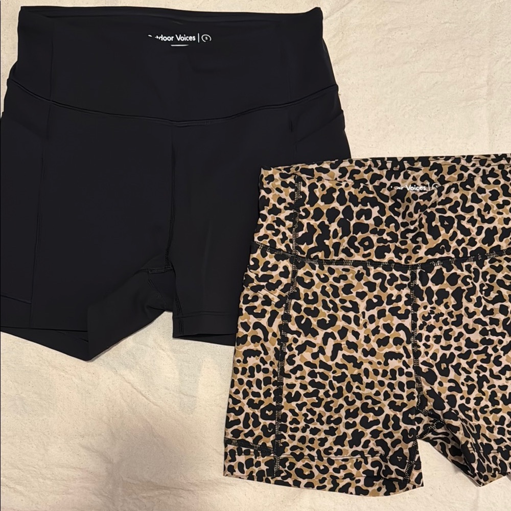 Outdoor Voices Black and Leopard 3” bike shorts